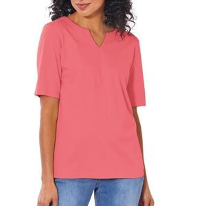 NEW NORTHSTYLE Supima Cotton Knit Split Neck Top, Elbow-Length Sleeves SIZE: XL
